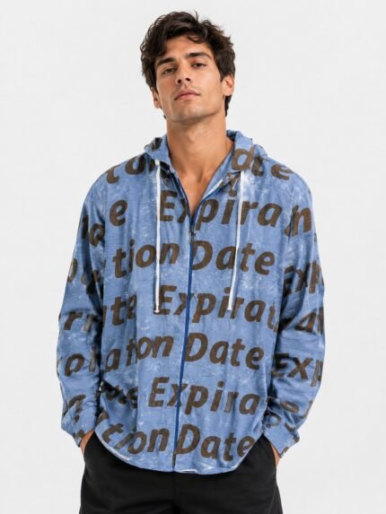 Printed Blue Hooded Full Shirt for Men - Street Style