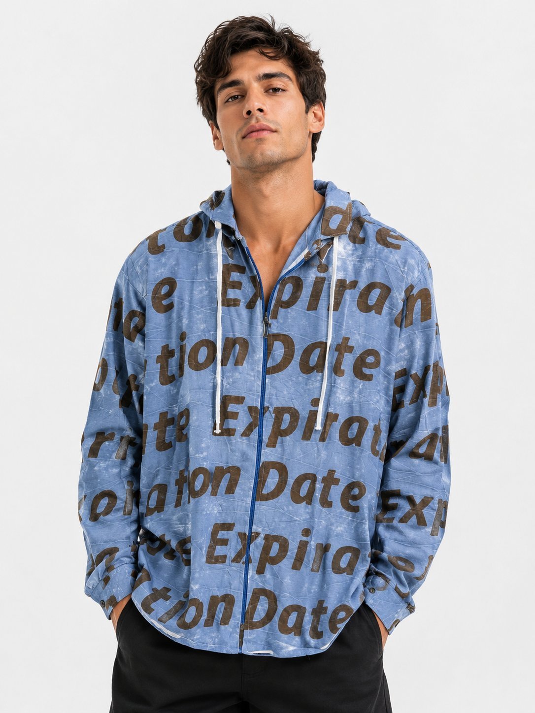 Printed Blue Hooded Full Shirt for Men - Street Style Printed Blue Hooded Full Shirt for Men - Street Style