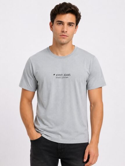 Lite Grey Plain Half T-Shirt For Men