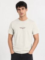 Cream Plain Half T-Shirt For Men
