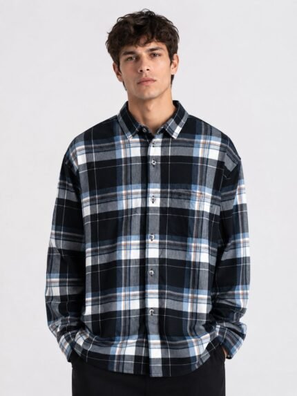 Premium White & Black Check Full Shirt For Men