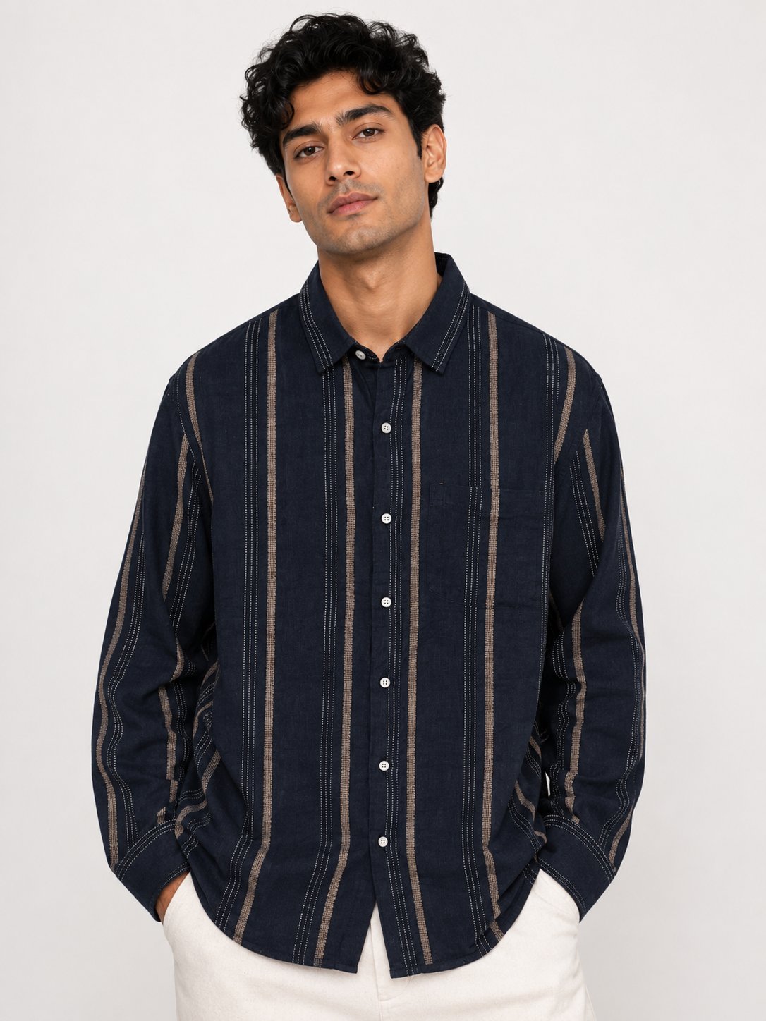 Stylish Navy Blue Stripe Full Shirt for Men Premium Stylish Navy Blue Stripe Full Shirt for Men Premium