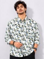 Digital Printed Lite Grey Full Shirt Trendy Casual Wear