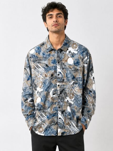 Imported Classic Grey Digital Printed Shirt Trendy Design