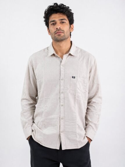 Trendy Cream Plain Shirt for Men Sophisticated Style