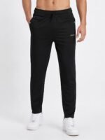 Men's Black Lycra Track Pants - Slim Fit Gym & Casual Wear