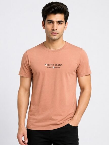 Peach Plain Half T-Shirt For Men