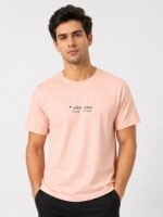 Pink Plain Half T-Shirt For Men