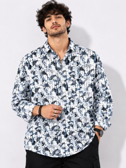 Digital Printed Blue Printed Full Stylish Shirt for Men