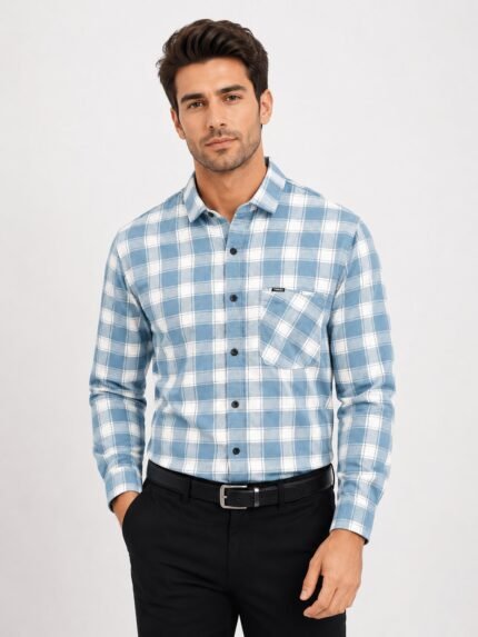 Sky Blue Checks Shirt for Men