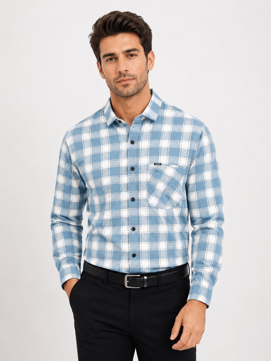Sky Blue Checks Shirt for Men Sky Blue Checks Shirt for Men