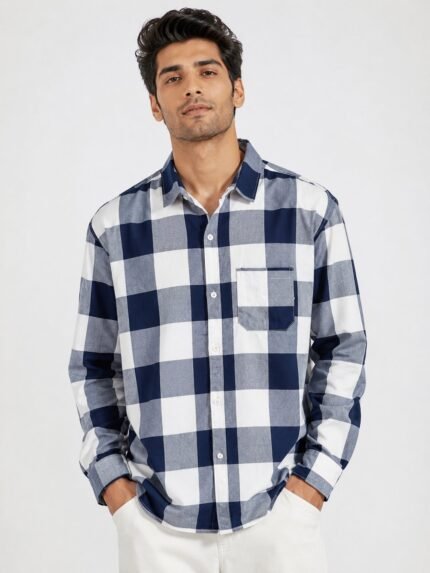 Navy Blue Checks Shirt for Men & Casual Wear