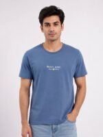 Blue Plain Half T-Shirt For Men