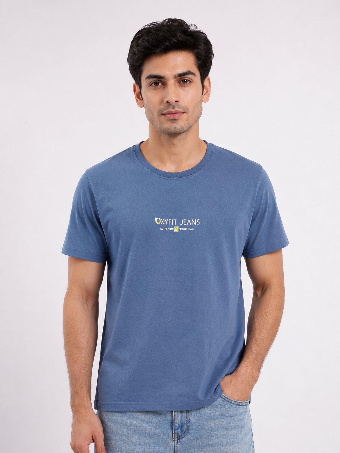 Blue Plain Half T-Shirt For Men Blue Plain Half T-Shirt For Men