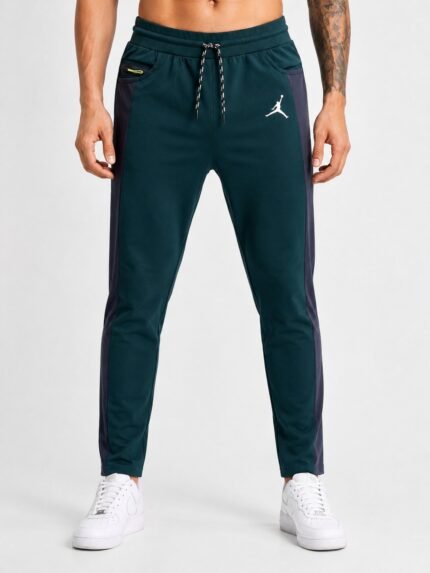 Slim Fit Stylish Teal Blue Lycra Trackpants for Men - Premium