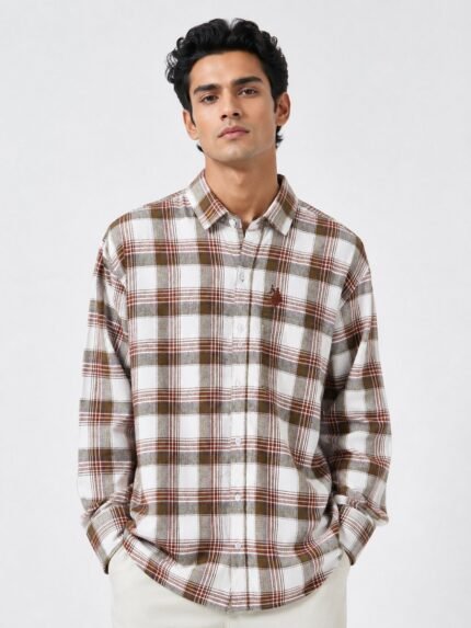 Checks Full Dark Brown Shirt for Men & Premium