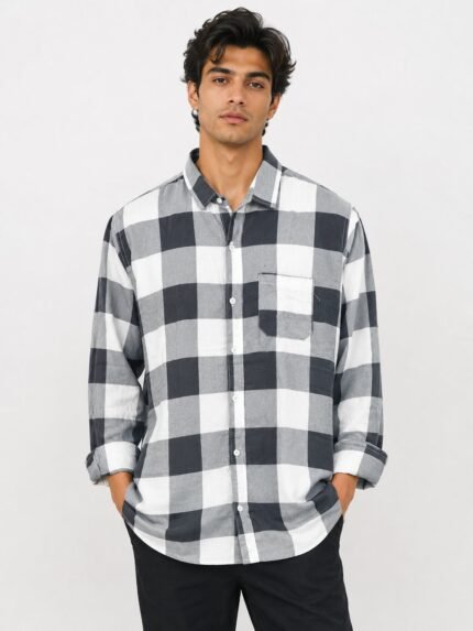 Grey Checks Shirt Full Sleeve Stylish Casual Wear