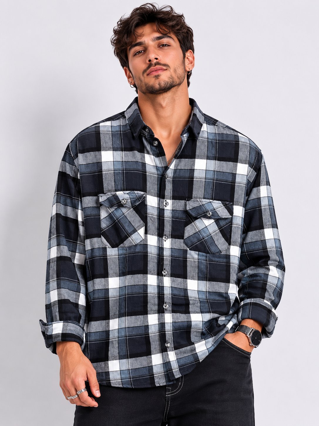 Best Grey Checks Full Shirt for Men Trendy Check Pattern Best Grey Checks Full Shirt for Men Trendy Check Pattern