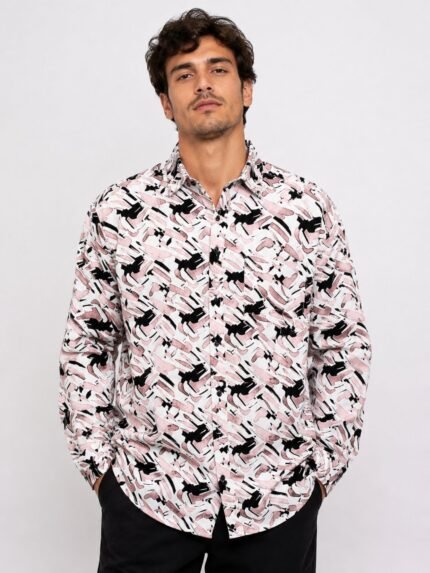 Digital Printed Baby Pink Full Shirt Premium Cotton