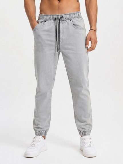 Lite Grey Denim Track Pants Soft Jogger-Style Hybrid