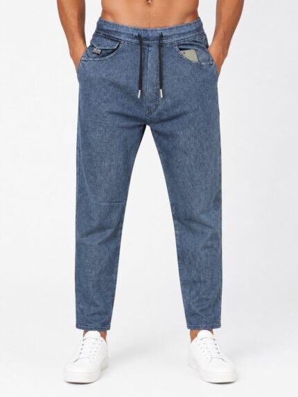 Stylish Blue Denim Track Pants Trendy Blue Jogger-Style Hybrid