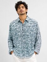 Best Casual Lite Blue Full Printed Shirt for Men Summer Style