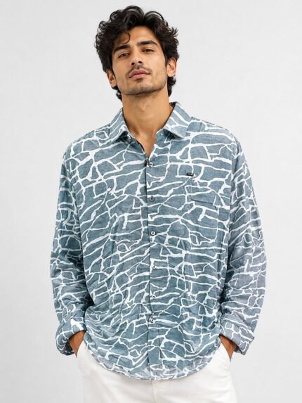 Best Casual Lite Blue Full Printed Shirt for Men Summer Style