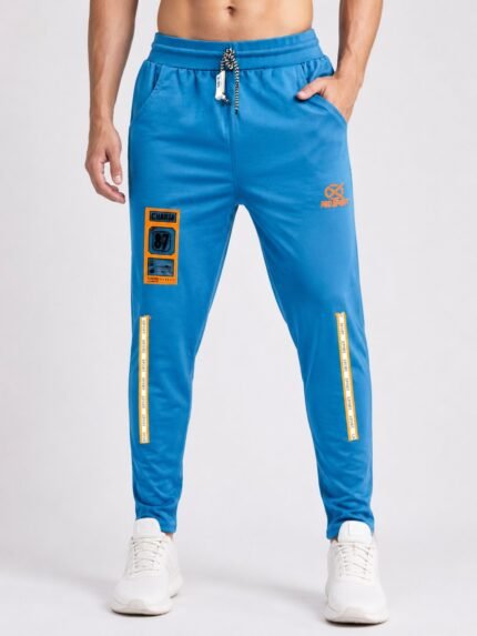 Premium Sky Blue Printed Lycra Trackpants Trendy Gym Wear