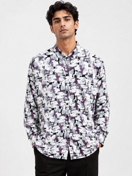 Purple Digital Printed Full Shirt Trendy Casual Wear
