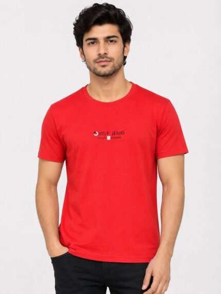 Red Plain Half T-Shirt For Men