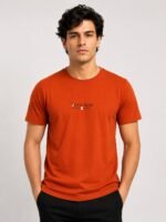 Orange Plain Half T-Shirt For Men
