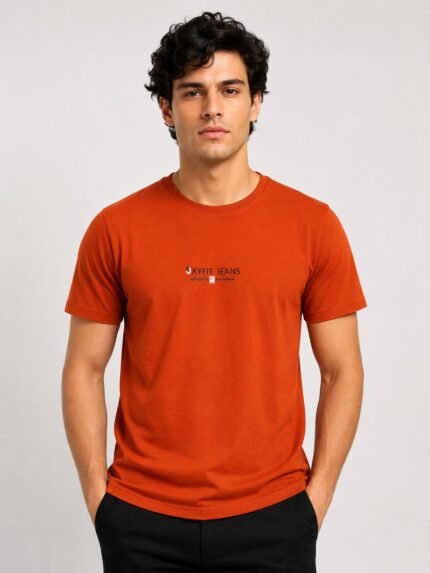Orange Plain Half T-Shirt For Men