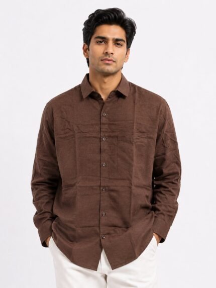 Best Classic Plain Dark Brown Full Shirt For Men & Substantial