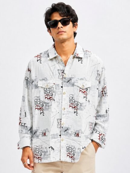 Trendy White Full Printed Shirt for Men & Premium