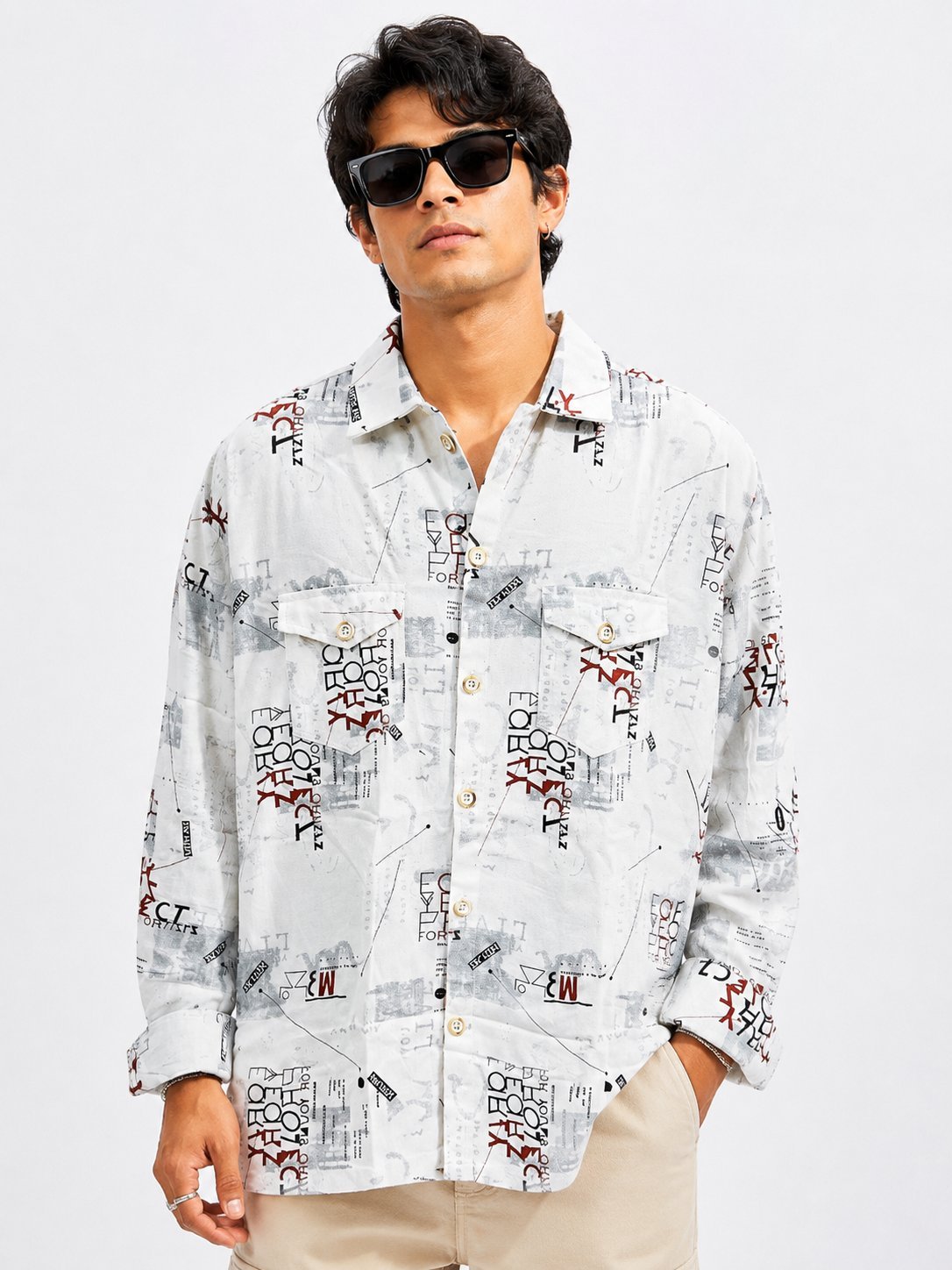 Trendy White Full Printed Shirt for Men & Premium Trendy White Full Printed Shirt for Men & Premium