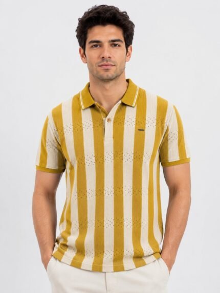 Stylish Yellow Stripe Polo Half T-Shirt for Men
