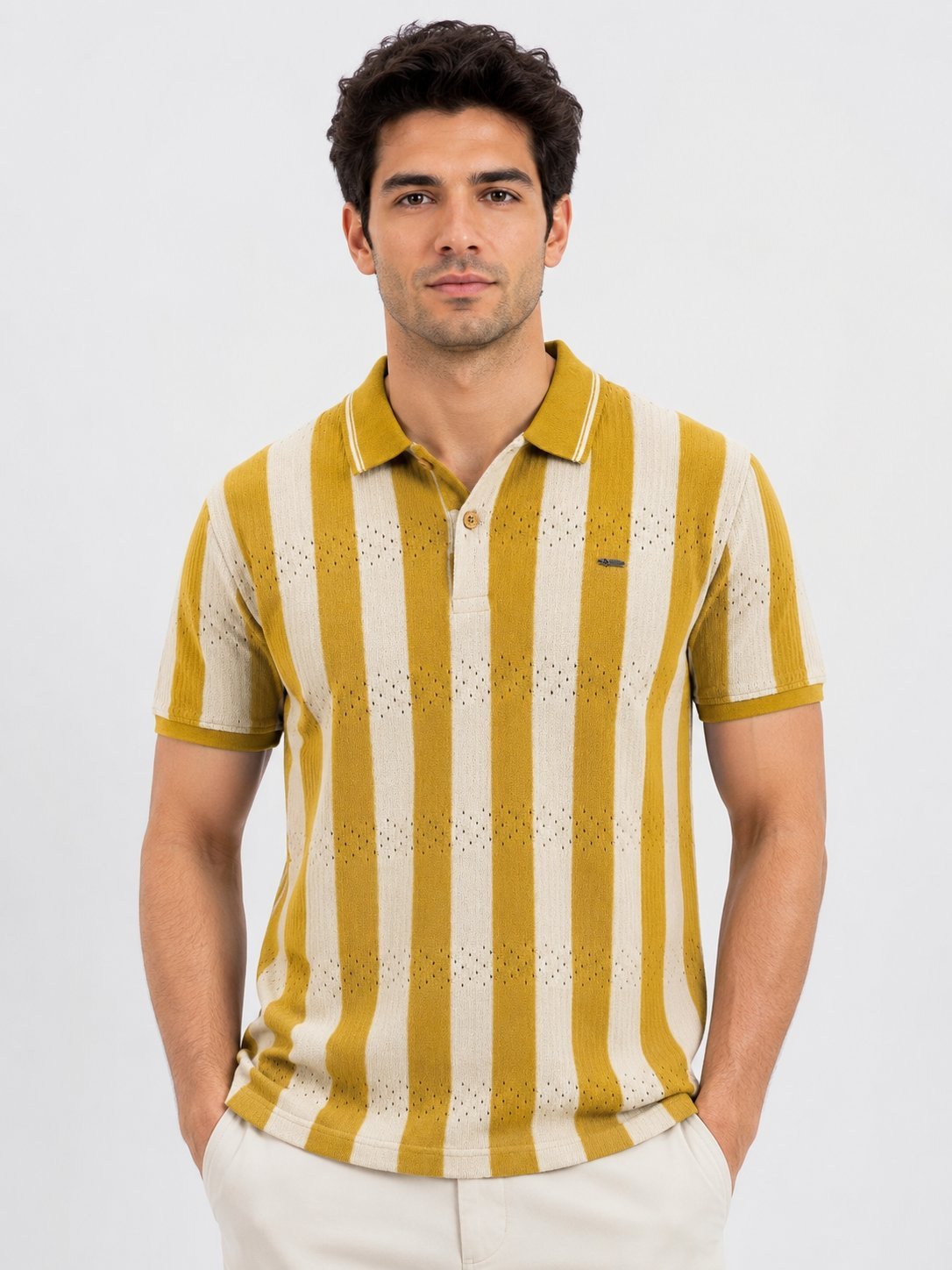 Stylish Yellow Stripe Polo Half T-Shirt for Men Stylish Yellow Stripe Polo Half T-Shirt for Men