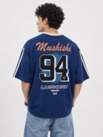 Classic Dark Blue Oversize Printed T-Shirt for Men