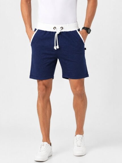 Buy Trendy Navy Blue Plain Cotton Shorts for Men