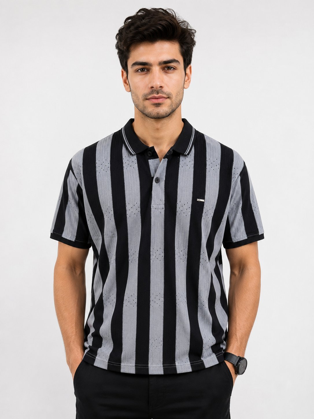 Stylish Lite Grey Stripe Polo Half T-Shirt for Men Stylish Lite Grey Stripe Polo Half T-Shirt for Men