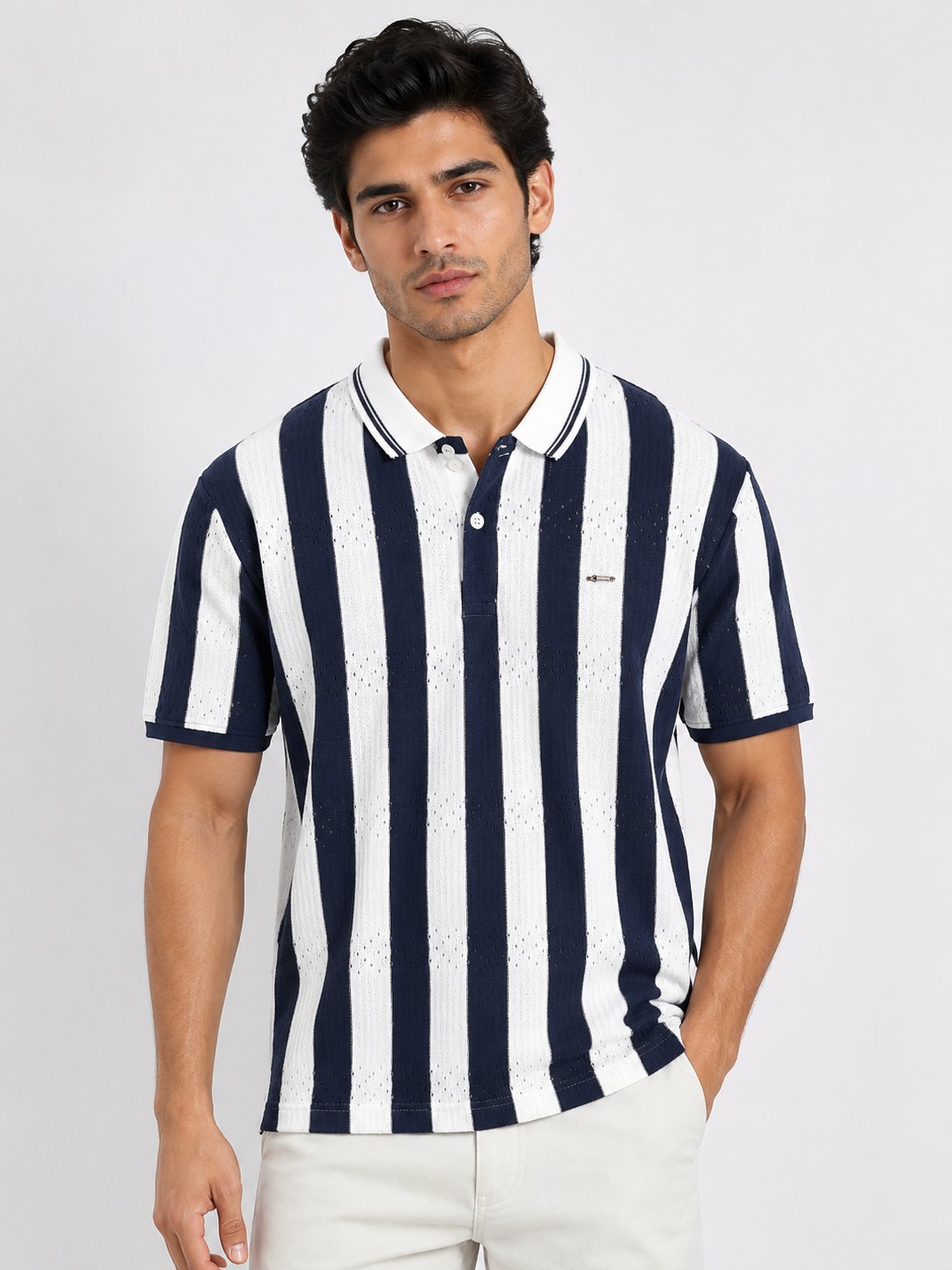 Classic White Stripe Polo Half T-Shirt for Men Classic White Stripe Polo Half T-Shirt for Men